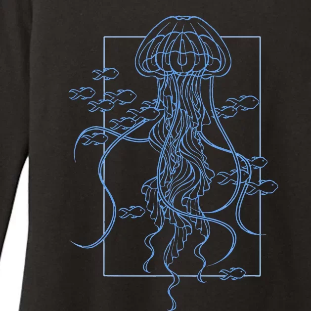 Jellyfish Graphic With Fishes In Sea Womens CVC Long Sleeve Shirt