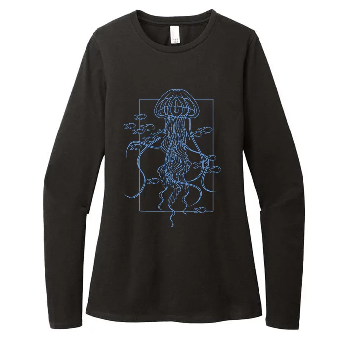 Jellyfish Graphic With Fishes In Sea Womens CVC Long Sleeve Shirt