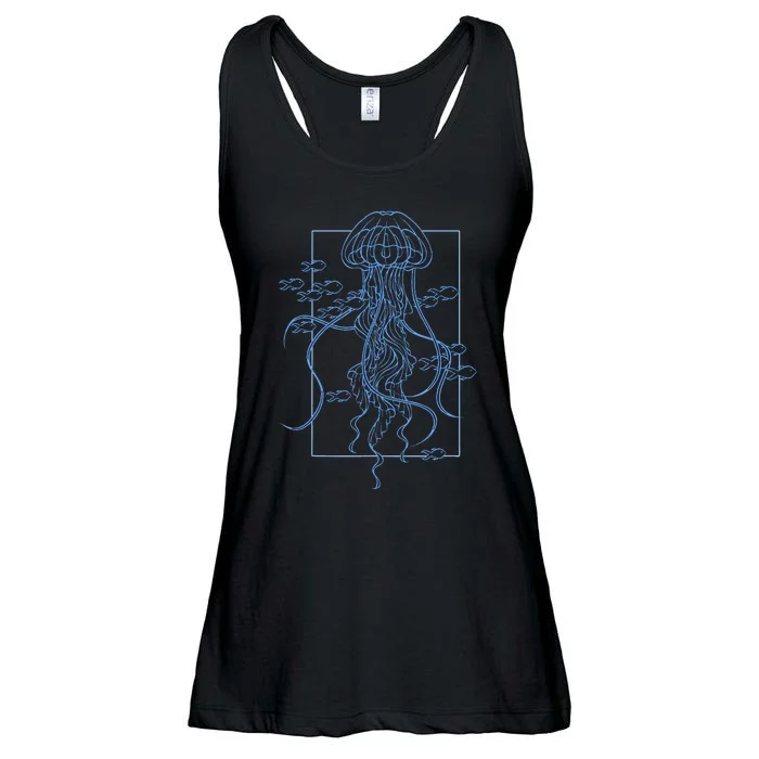 Jellyfish Graphic With Fishes In Sea Ladies Essential Flowy Tank