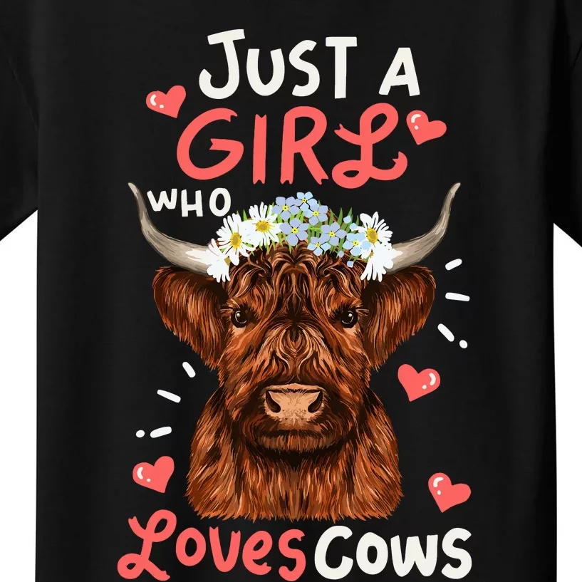 Just Girl Who Love Scottish Highland Cowsshirt Kids T-Shirt