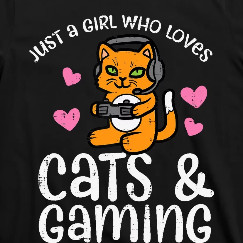 Just Girl Who Loves Cats Gaming Cute Gamer Wo Girl T-Shirt