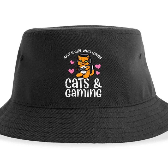 Just Girl Who Loves Cats Gaming Cute Gamer Wo Girl Sustainable Bucket Hat