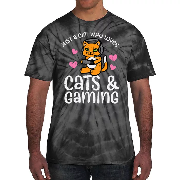 Just Girl Who Loves Cats Gaming Cute Gamer Wo Girl Tie-Dye T-Shirt