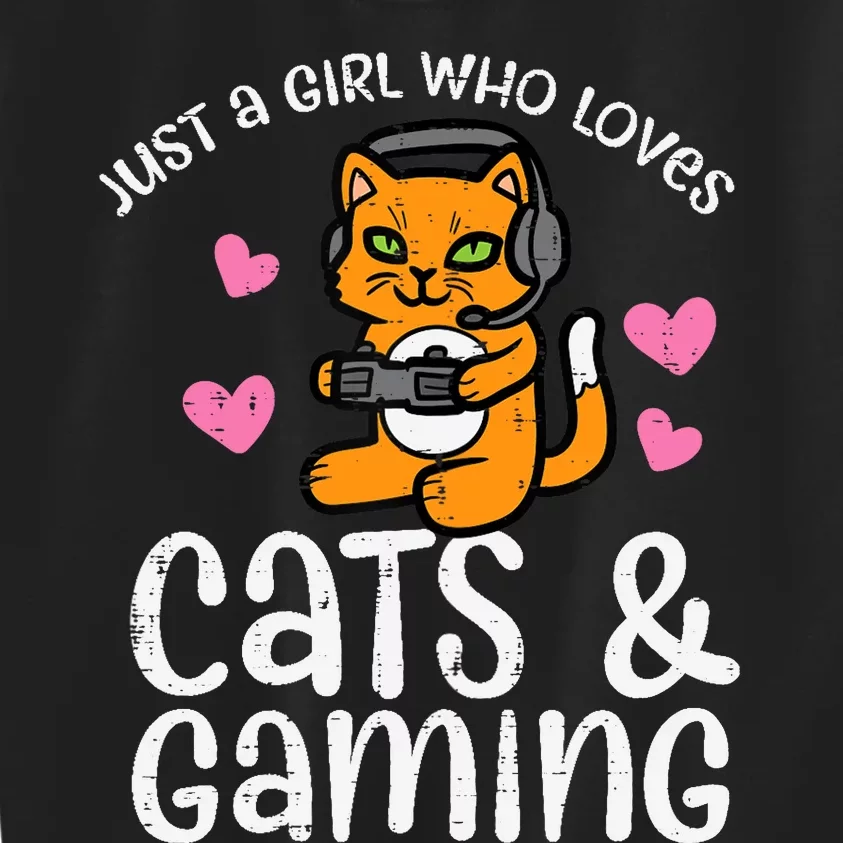 Just Girl Who Loves Cats Gaming Cute Gamer Wo Girl Kids Sweatshirt