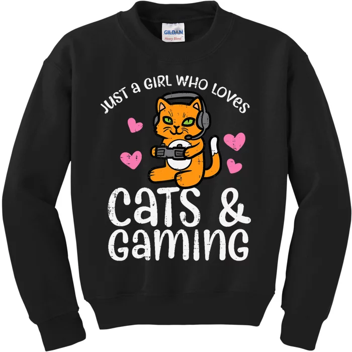 Just Girl Who Loves Cats Gaming Cute Gamer Wo Girl Kids Sweatshirt