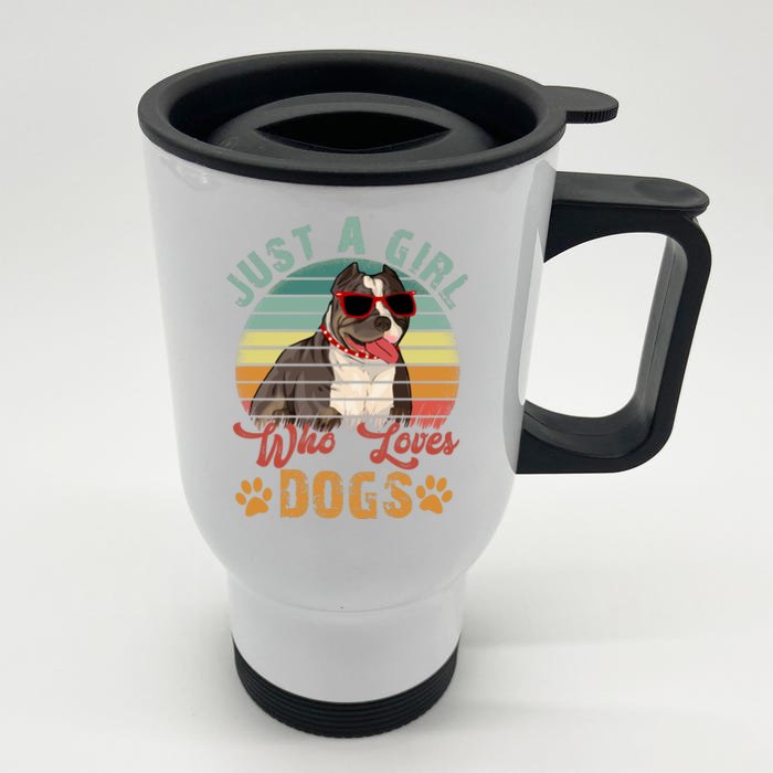 Just Girl Who Loves Dogs Funny Retro Pug Front & Back Stainless Steel Travel Mug