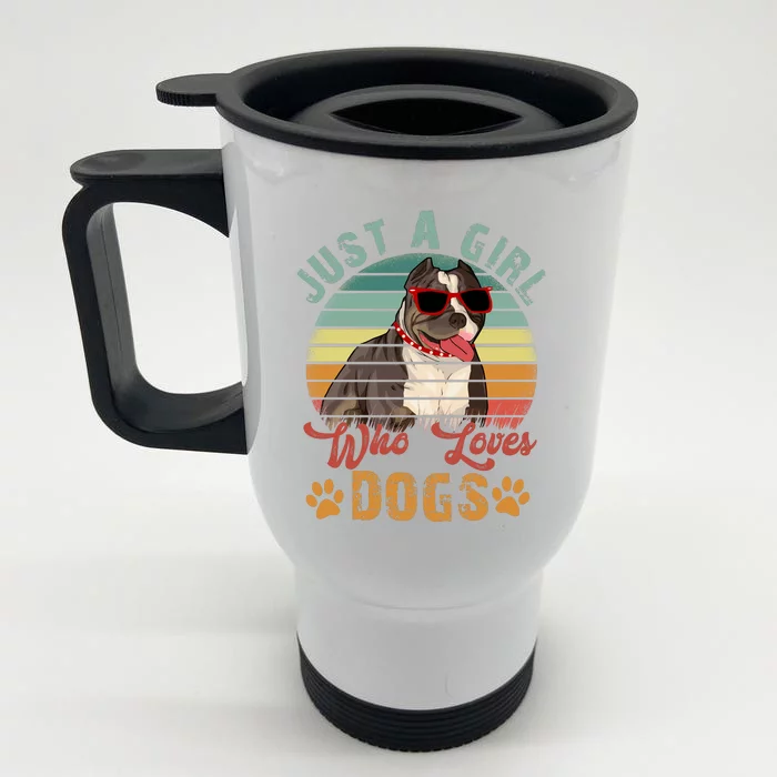 Just Girl Who Loves Dogs Funny Retro Pug Front & Back Stainless Steel Travel Mug