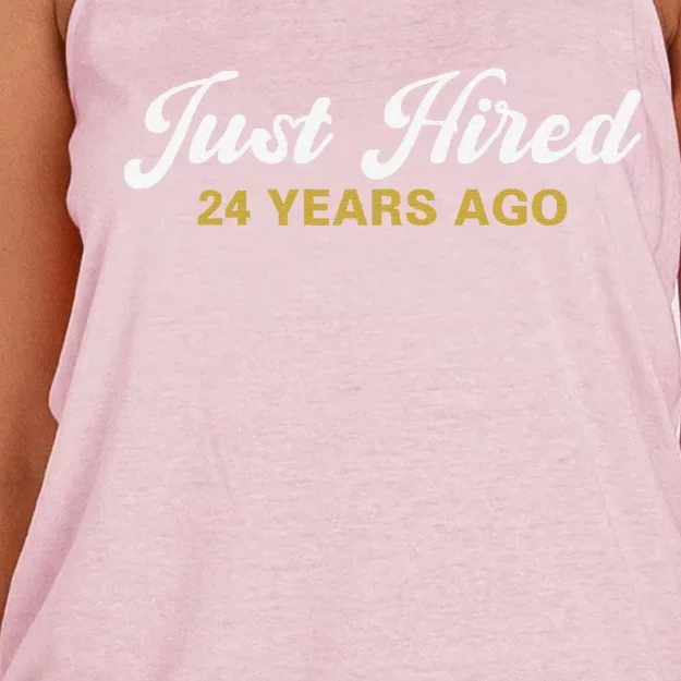 Just Hired 24 Years Ago Funny 24th Work Anniversary Employee Women's Knotted Racerback Tank