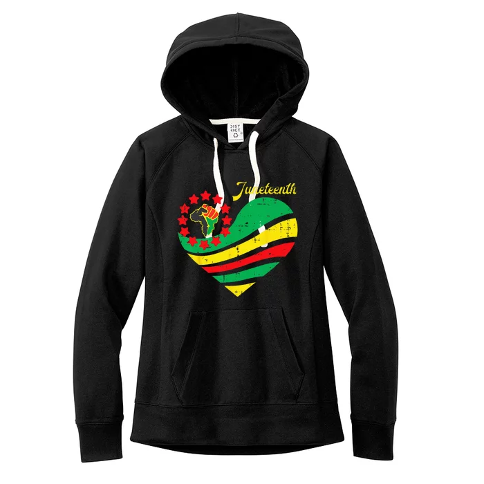 Juneteenth Heart Africa Fist June 19th 1865 Women's Fleece Hoodie