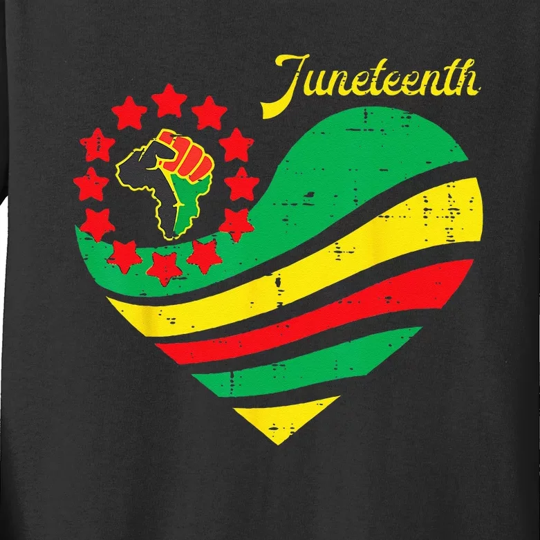 Juneteenth Heart Africa Fist June 19th 1865 Kids Long Sleeve Shirt