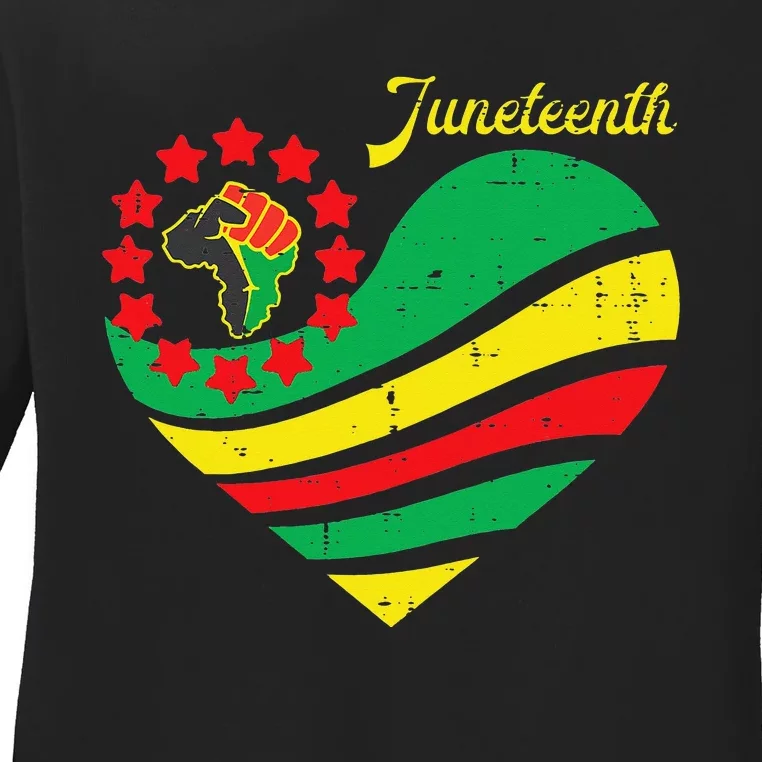 Juneteenth Heart Africa Fist June 19th 1865 Ladies Long Sleeve Shirt