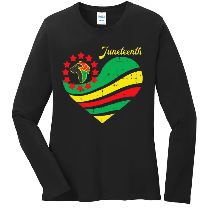 Juneteenth Heart Africa Fist June 19th 1865 Ladies Long Sleeve Shirt