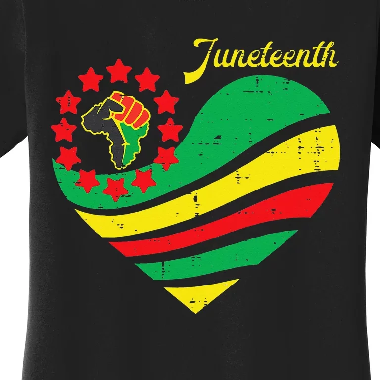 Juneteenth Heart Africa Fist June 19th 1865 Women's T-Shirt