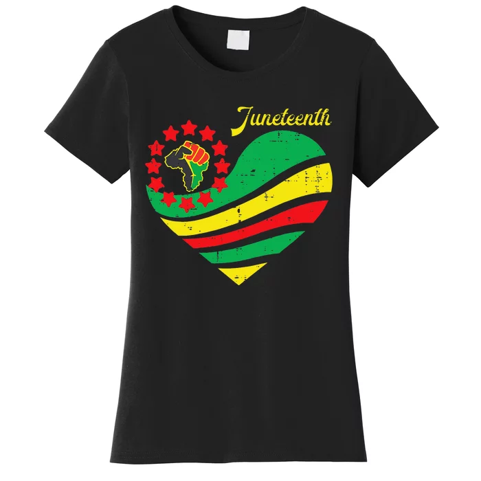 Juneteenth Heart Africa Fist June 19th 1865 Women's T-Shirt