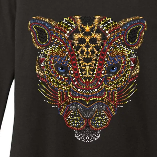 Jaguar Head Art Huichol Face Mexico Aztec Mayas For Big Cats Womens CVC Long Sleeve Shirt