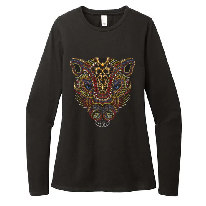 Jaguar Head Art Huichol Face Mexico Aztec Mayas For Big Cats Womens CVC Long Sleeve Shirt