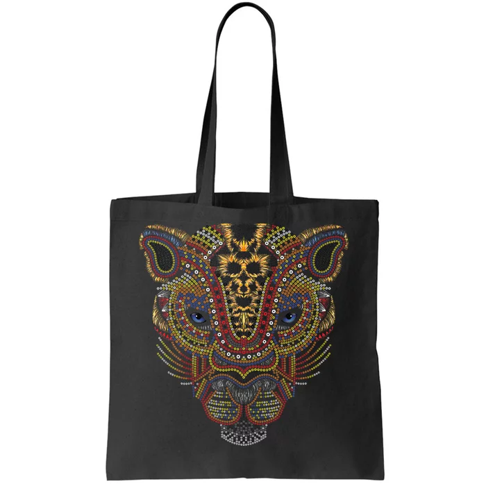 Jaguar Head Art Huichol Face Mexico Aztec Mayas For Big Cats Tote Bag