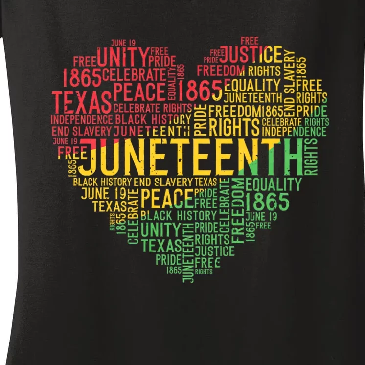 Juneteenth Heart Black History Afro American African Freedom Women's V-Neck T-Shirt