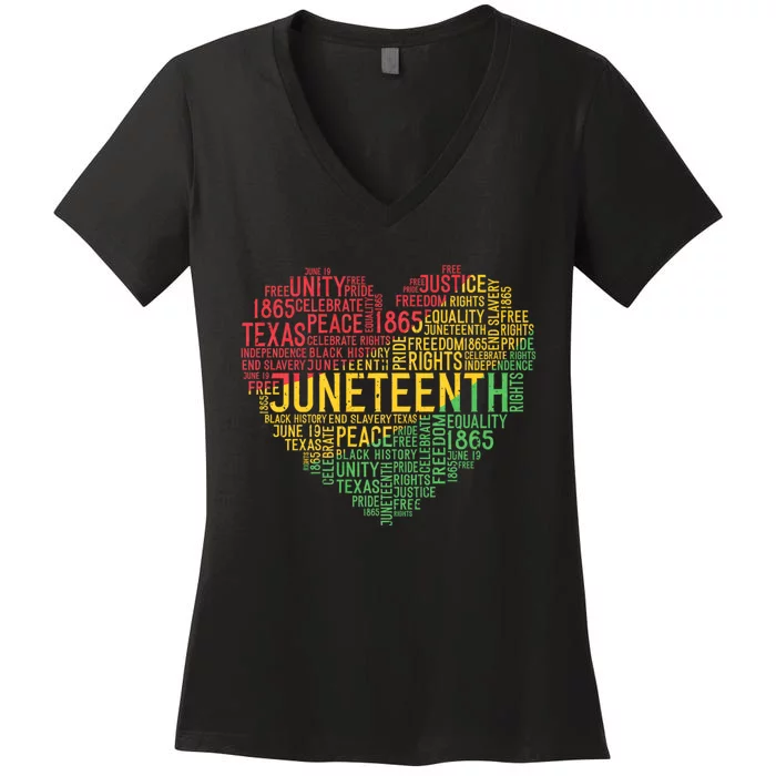 Juneteenth Heart Black History Afro American African Freedom Women's V-Neck T-Shirt