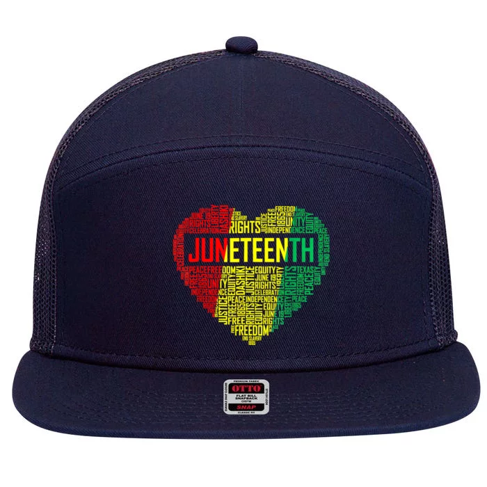 Juneteenth Heart Black Pride Freedom Day 1865 June 19th 7 Panel Mesh Trucker Snapback Hat