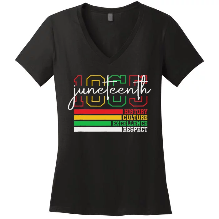 Juneteenth History Culture Excellence Respect 1865 Women's V-Neck T-Shirt