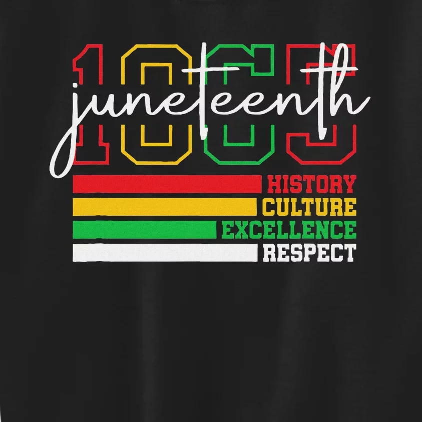 Juneteenth History Culture Excellence Respect 1865 Kids Sweatshirt