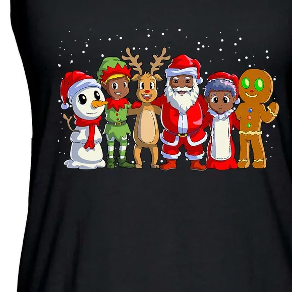 Joyful Holiday Celebration AfroAmerican Santa Claus in Black Family Ladies Essential Flowy Tank