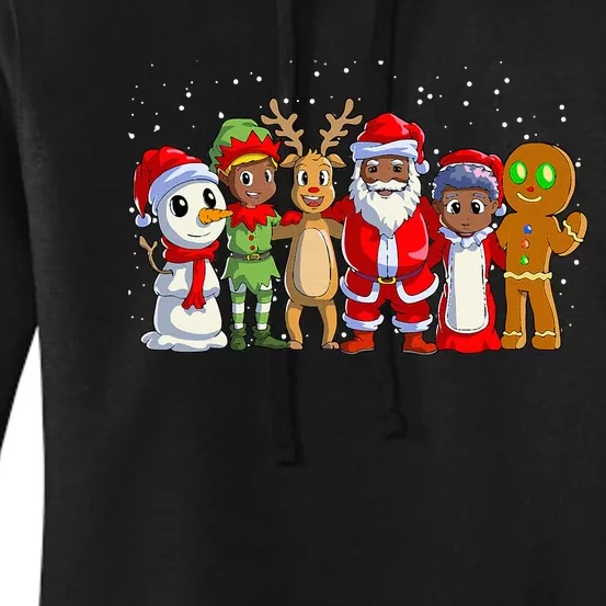 Joyful Holiday Celebration AfroAmerican Santa Claus in Black Family Women's Pullover Hoodie