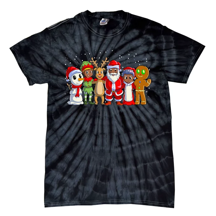 Joyful Holiday Celebration AfroAmerican Santa Claus in Black Family Tie-Dye T-Shirt