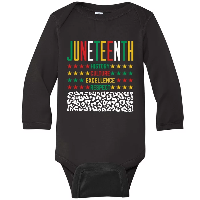 Juneteenth History Culture Excellence Respect Baby Long Sleeve Bodysuit