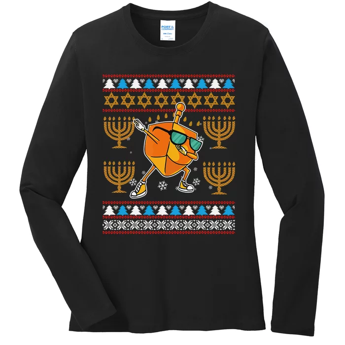 Jewish Hanukkah-Shirt Dreidel Dab Ugly Chanukah Ladies Long Sleeve Shirt