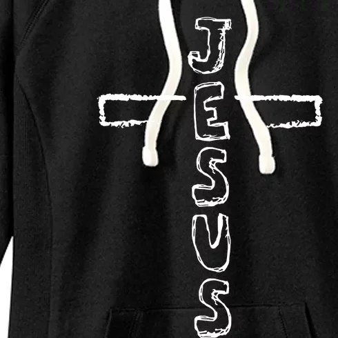 Jesus Hand Drawn Cross Women's Fleece Hoodie