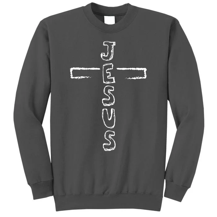 Jesus Hand Drawn Cross Tall Sweatshirt