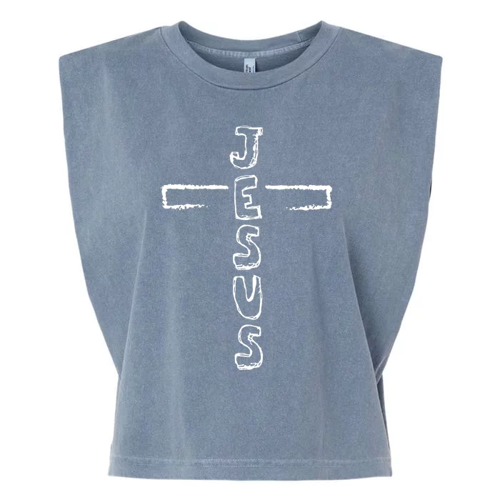 Jesus Hand Drawn Cross Garment-Dyed Women's Muscle Tee