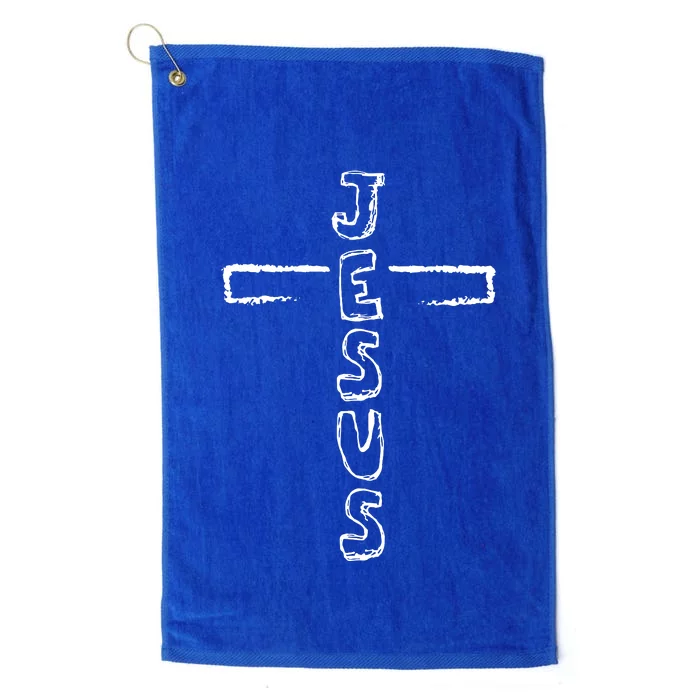 Jesus Hand Drawn Cross Platinum Collection Golf Towel