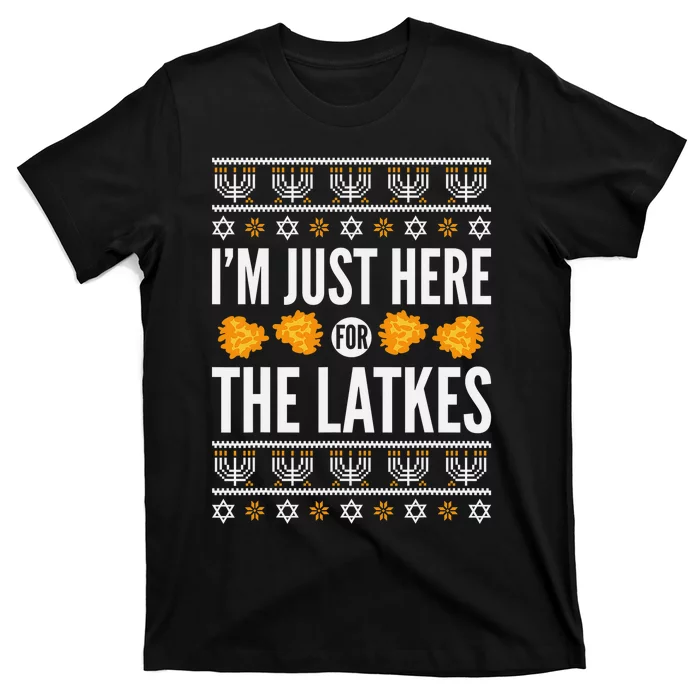 Just Here for Latkes Hebrew Jewish Happy Hanukkah T-Shirt