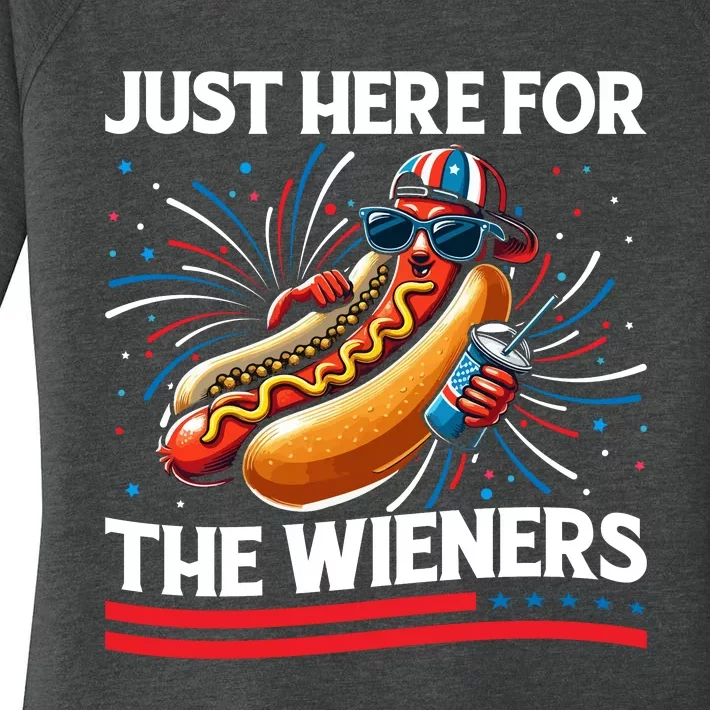 Just Here For The Wieners 4th Of July Celebration Women's Perfect Tri Tunic Long Sleeve Shirt