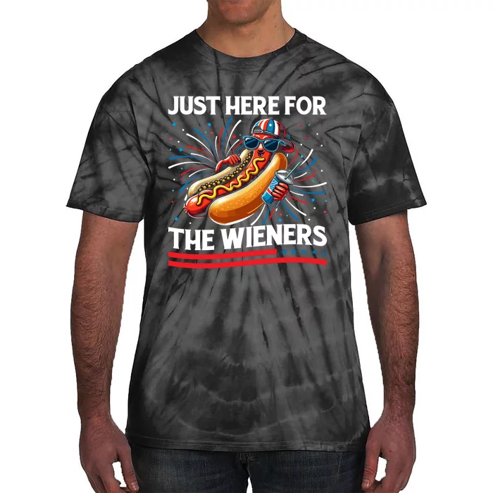 Just Here For The Wieners 4th Of July Celebration Tie-Dye T-Shirt