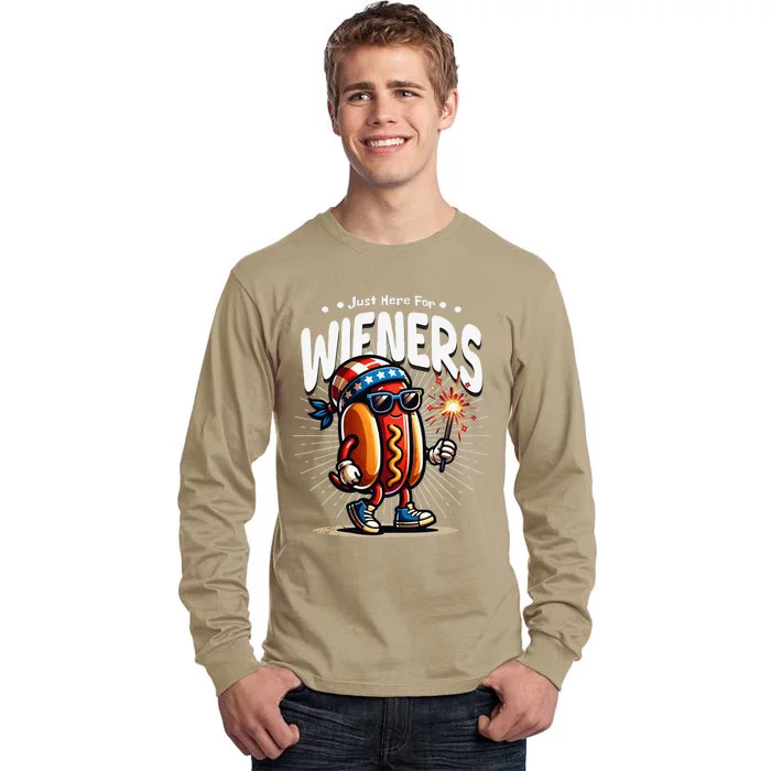 Just Here For The Wieners Fun Hot Dog 4th Of July Tall Long Sleeve T-Shirt