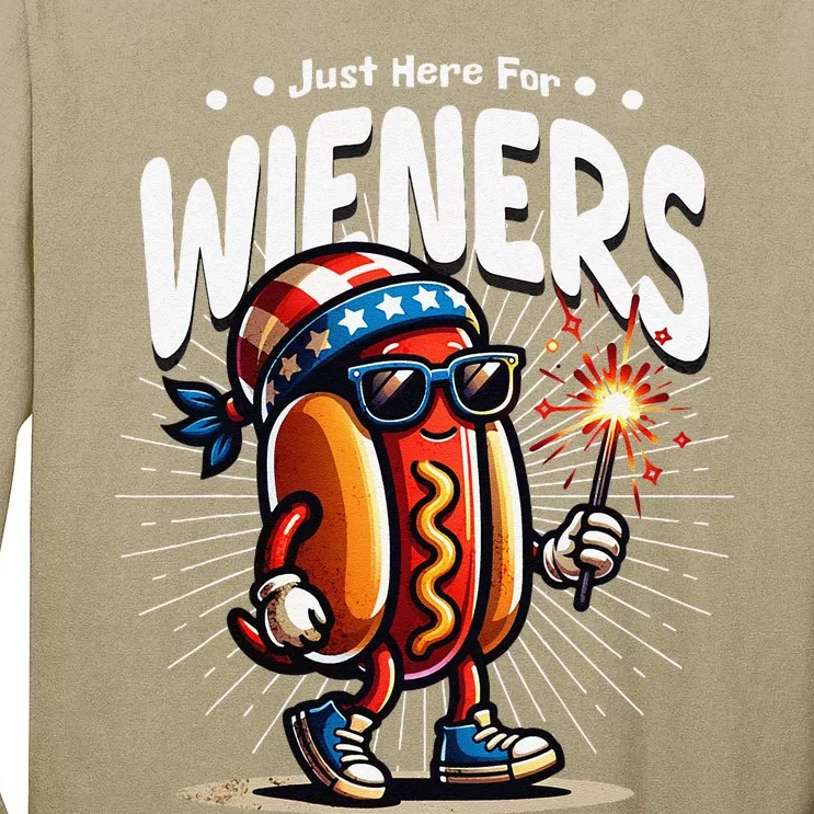 Just Here For The Wieners Fun Hot Dog 4th Of July Tall Long Sleeve T-Shirt