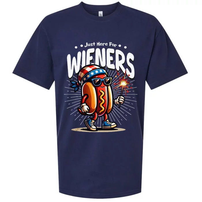 Just Here For The Wieners Fun Hot Dog 4th Of July Sueded Cloud Jersey T-Shirt