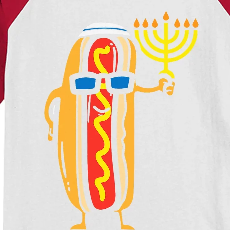 Jewish Hotdog Funny Food Hanukkah Pajamas Chanukah PJs US Kids Colorblock Raglan Jersey