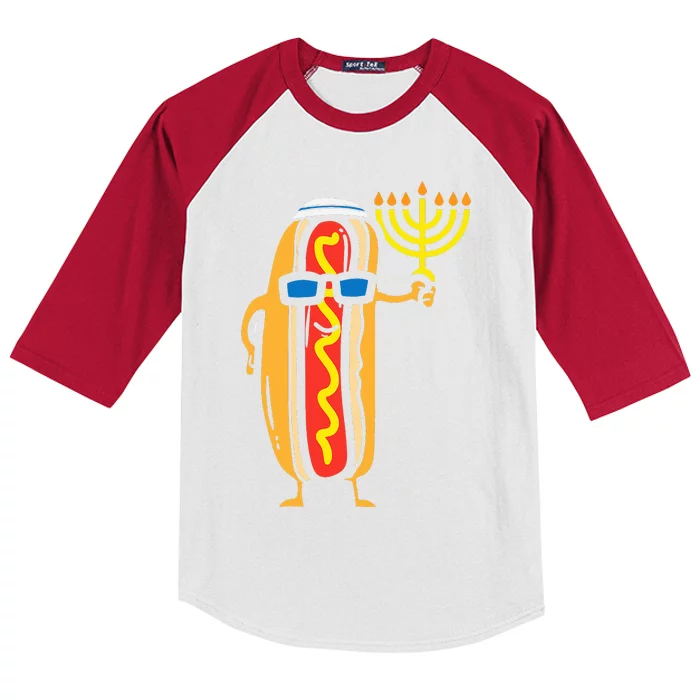 Jewish Hotdog Funny Food Hanukkah Pajamas Chanukah PJs US Kids Colorblock Raglan Jersey