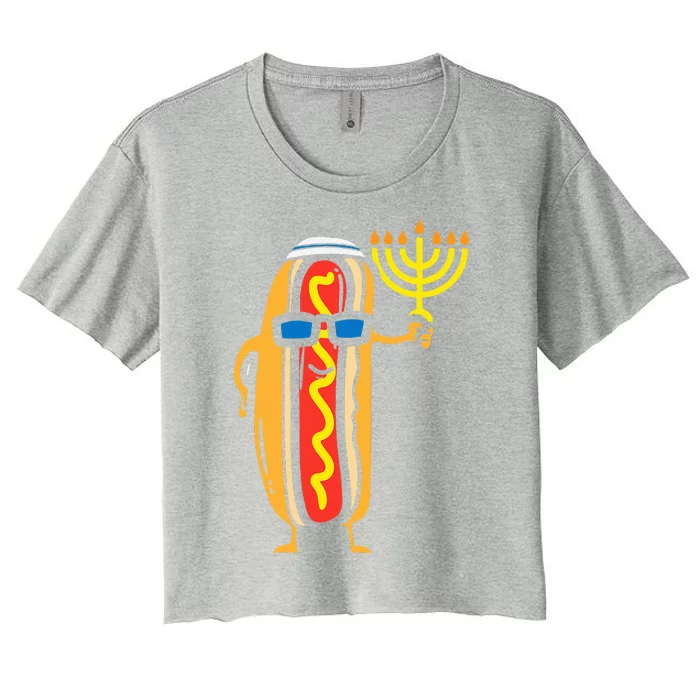 Jewish Hotdog Funny Food Hanukkah Pajamas Chanukah PJs US Women's Crop Top Tee