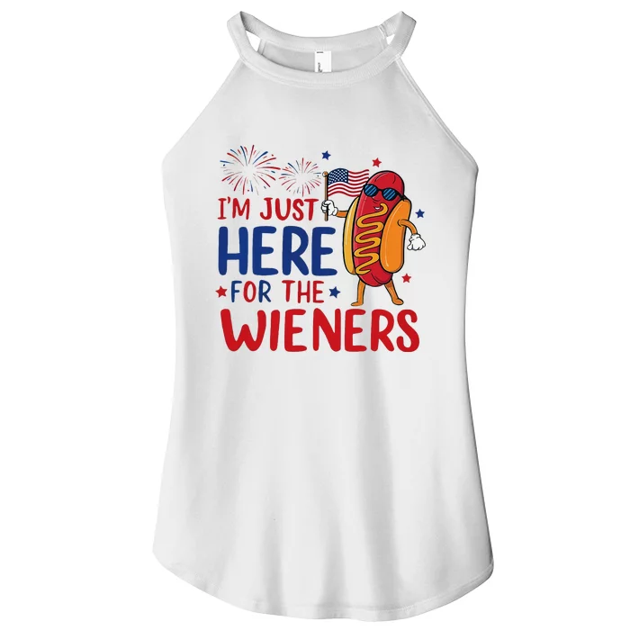 Just Here For The Wieners Funny 4th Of July Women’s Perfect Tri Rocker Tank