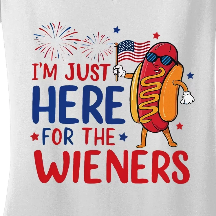 Just Here For The Wieners Funny 4th Of July Women's V-Neck T-Shirt