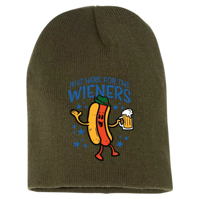 Just Here For The Wieners Hotdog Funny Oktoberfest Short Acrylic Beanie