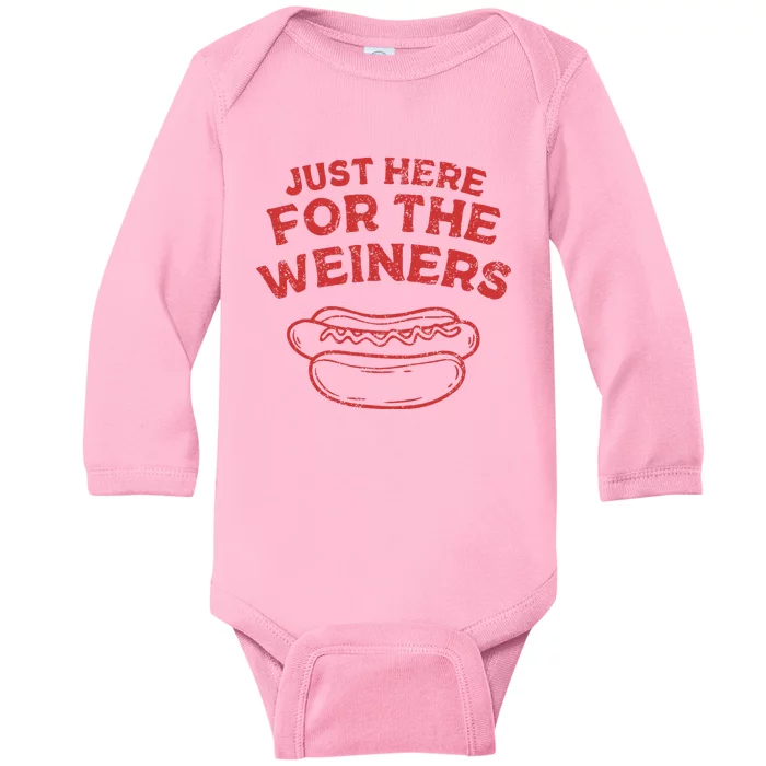 Just Here For The Wiener 4th Of July Baby Long Sleeve Bodysuit