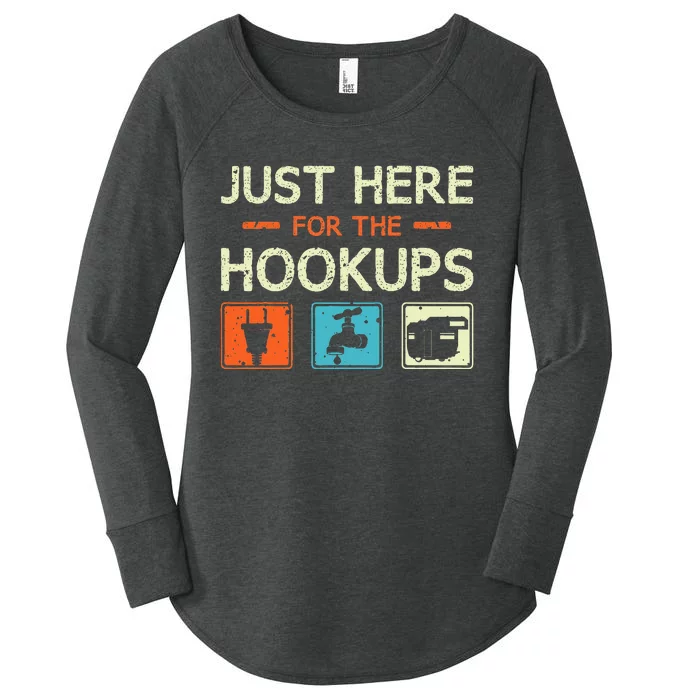 Just Here For The Hookups Camper Camping Rv Caravan Women's Perfect Tri Tunic Long Sleeve Shirt