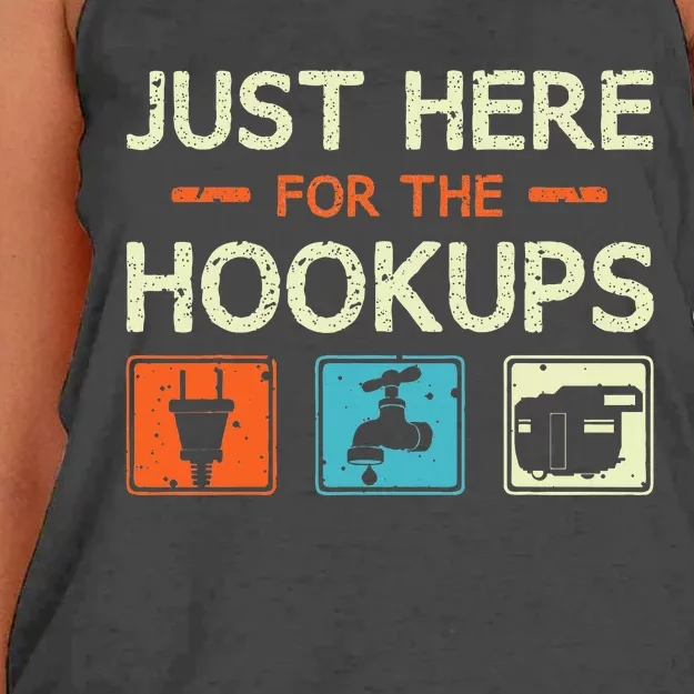 Just Here For The Hookups Camper Camping Rv Caravan Women's Knotted Racerback Tank